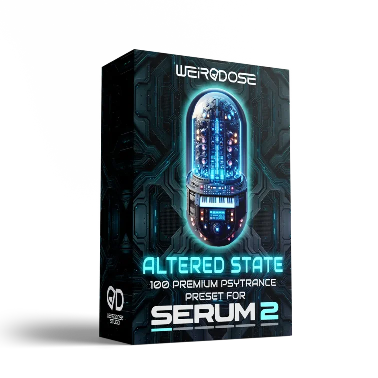 3D box of WeirDDose Altered State – 100 Psytrance Serum 2 presets