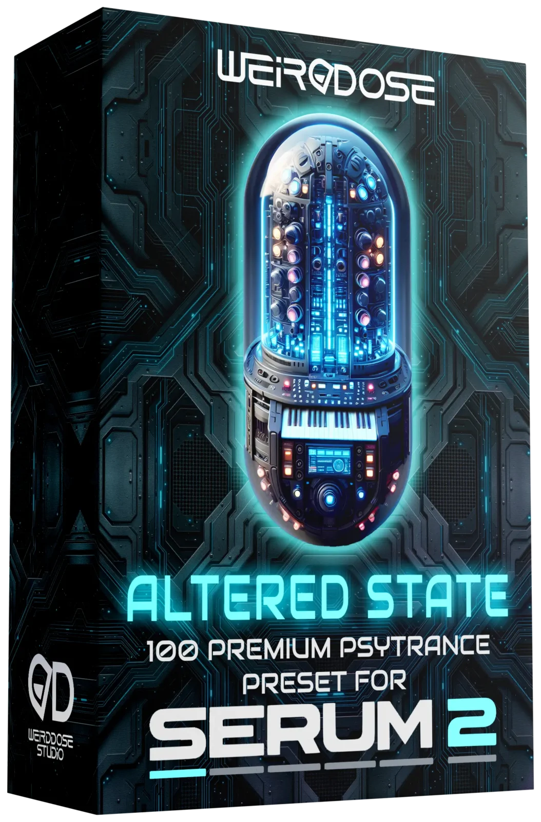 3D box of WeirDDose Altered State – 100 Psytrance Serum 2 presets