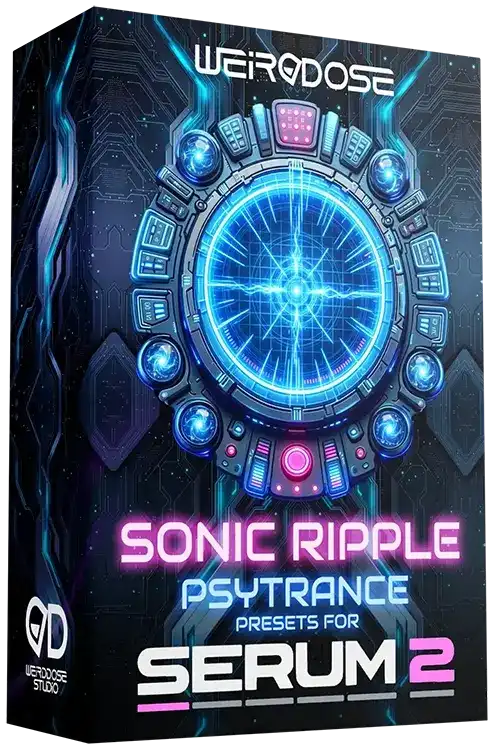 3D box of WeirDDose Sonic Ripple – 100 Psytrance Serum 2 presets